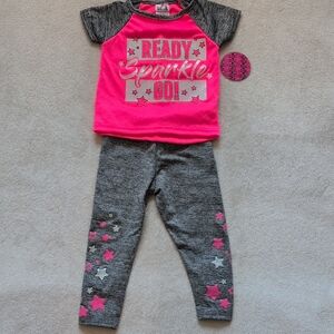 NWT Toddler Girl 24M Pink & Gray Star Outfit Set